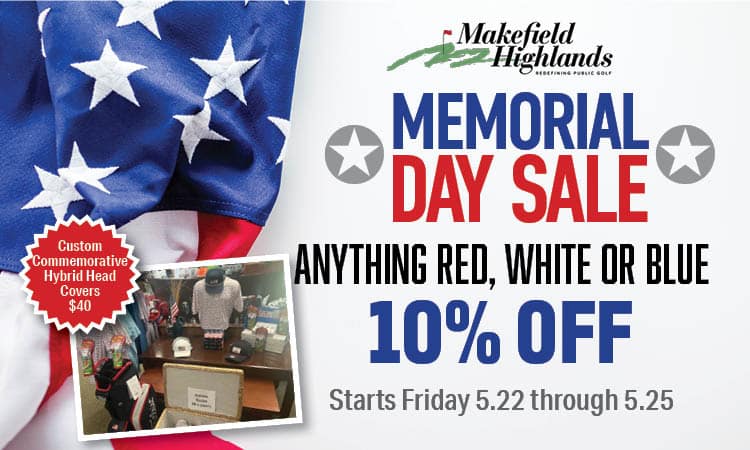 MHFBMemorialDaySale2025 Memorial Day Sale banner: 10% off anything red, white or blue at Makefield Highlands, starts Friday May 22 through May 25, with a star graphic.
